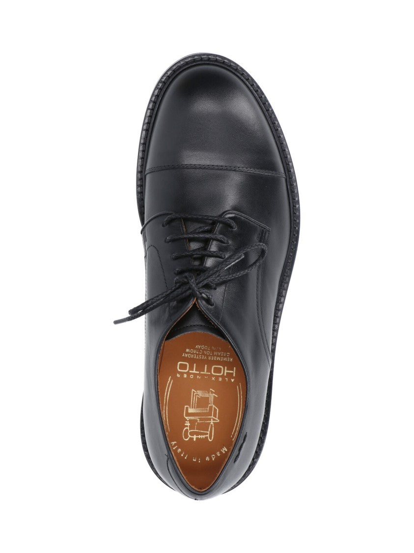 Alexander Hotto Polished Black Leather Lace-Up Shoes With Refined Detailing