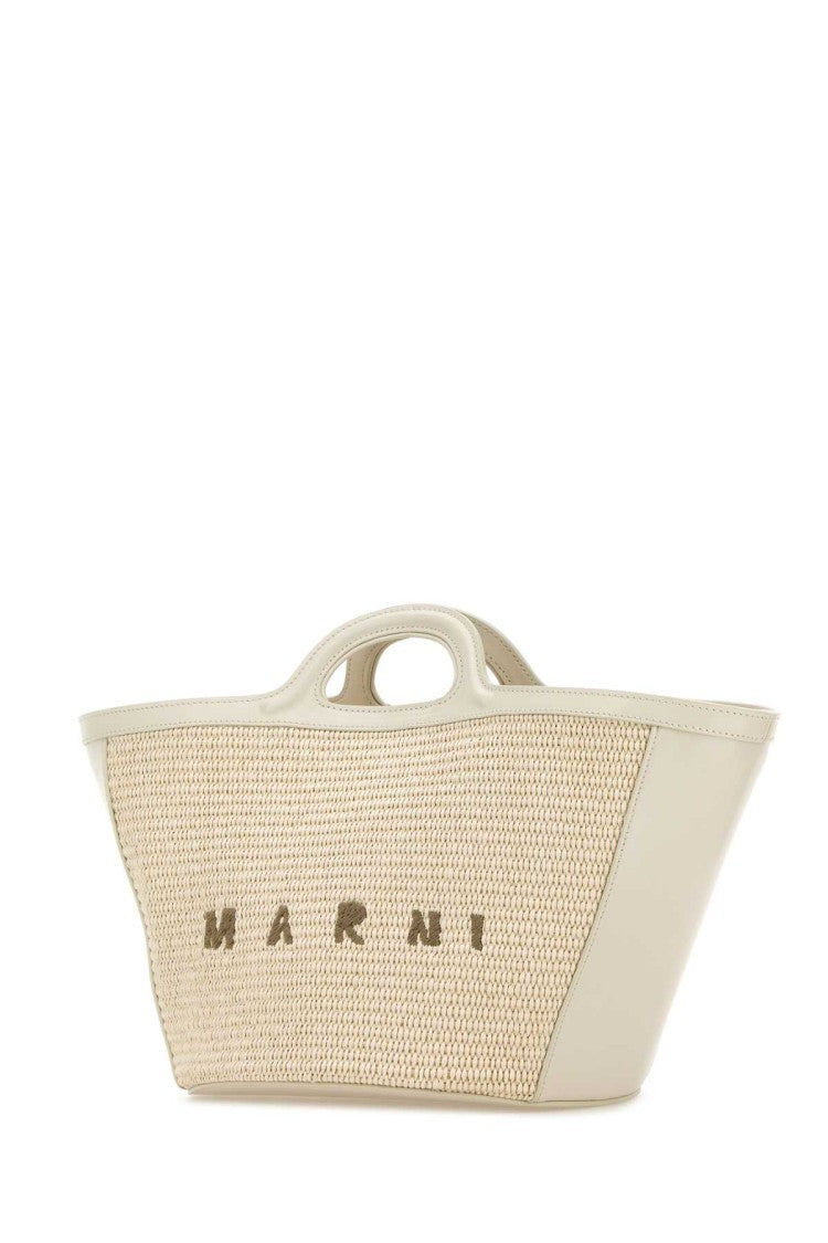 Marni White Leather And Raffia Small Tropicalia Summer Handbag