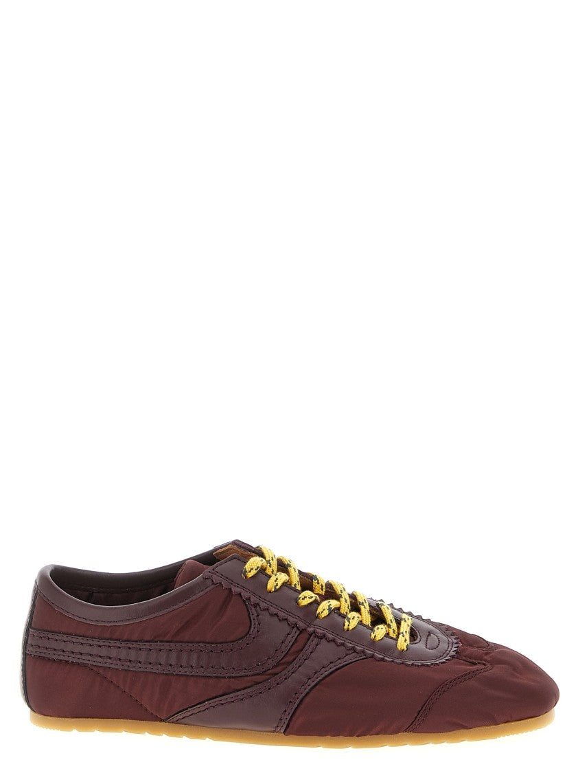 Dries Van Noten Burgundy Nylon Sneakers With Leather Detailing