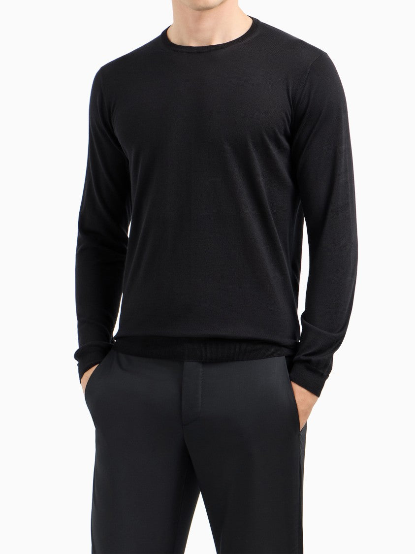Giorgio Armani Minimalist Black Fitted Crew Neck Sweater