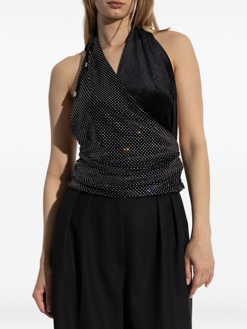 Balmain Black Crystal Embellished Halter Wrap Top