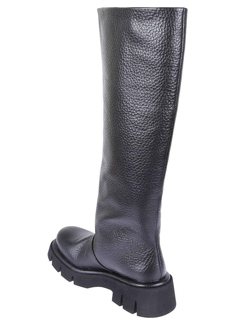Paloma Barceló Textured Black Hammered Leather Tall Boots