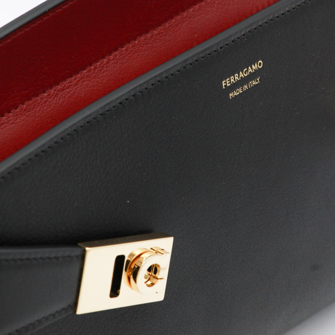Ferragamo Rectangular Handbag With Gold-Tone Accents And Rich Interior