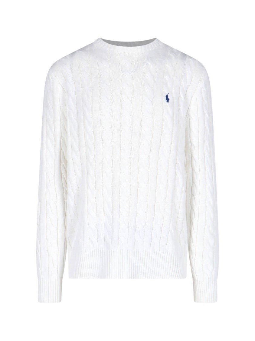 Polo Ralph Lauren Cable Knit Logo Sweater – White