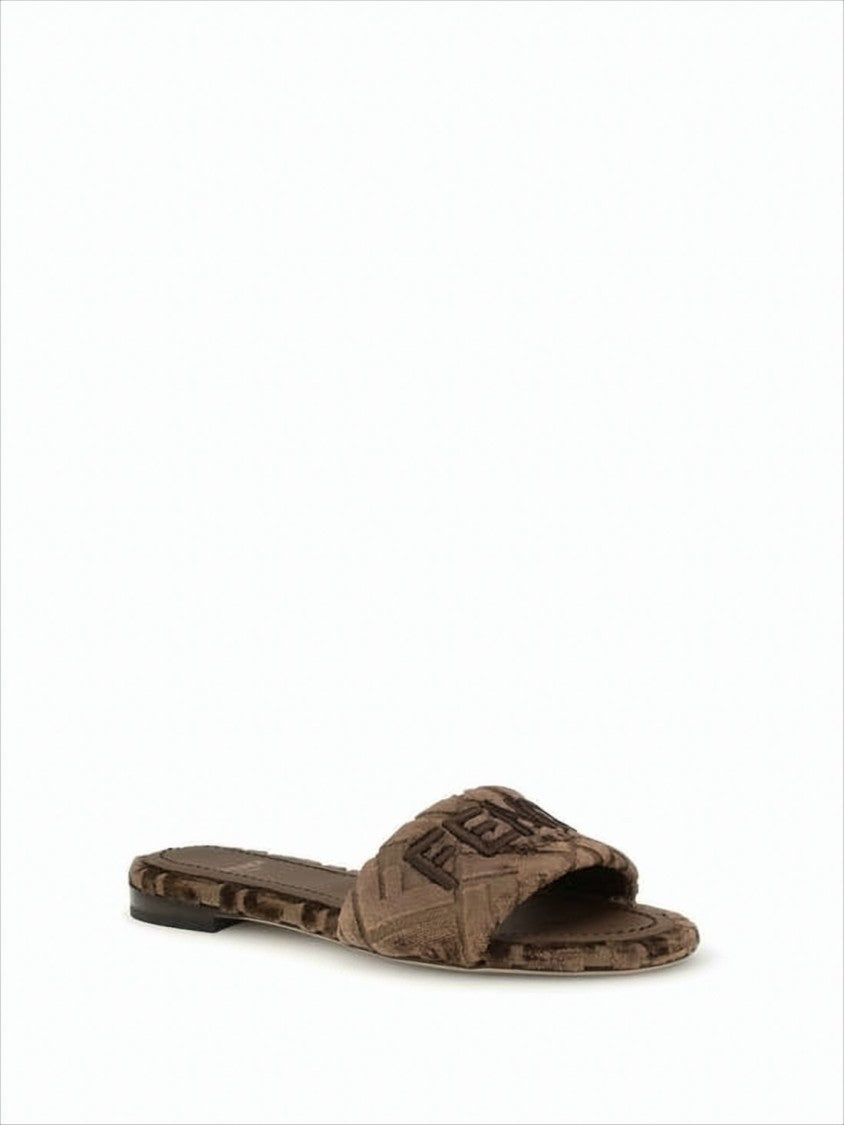 Fendi Flat Slide Sandals With Chevron Velvet Upper