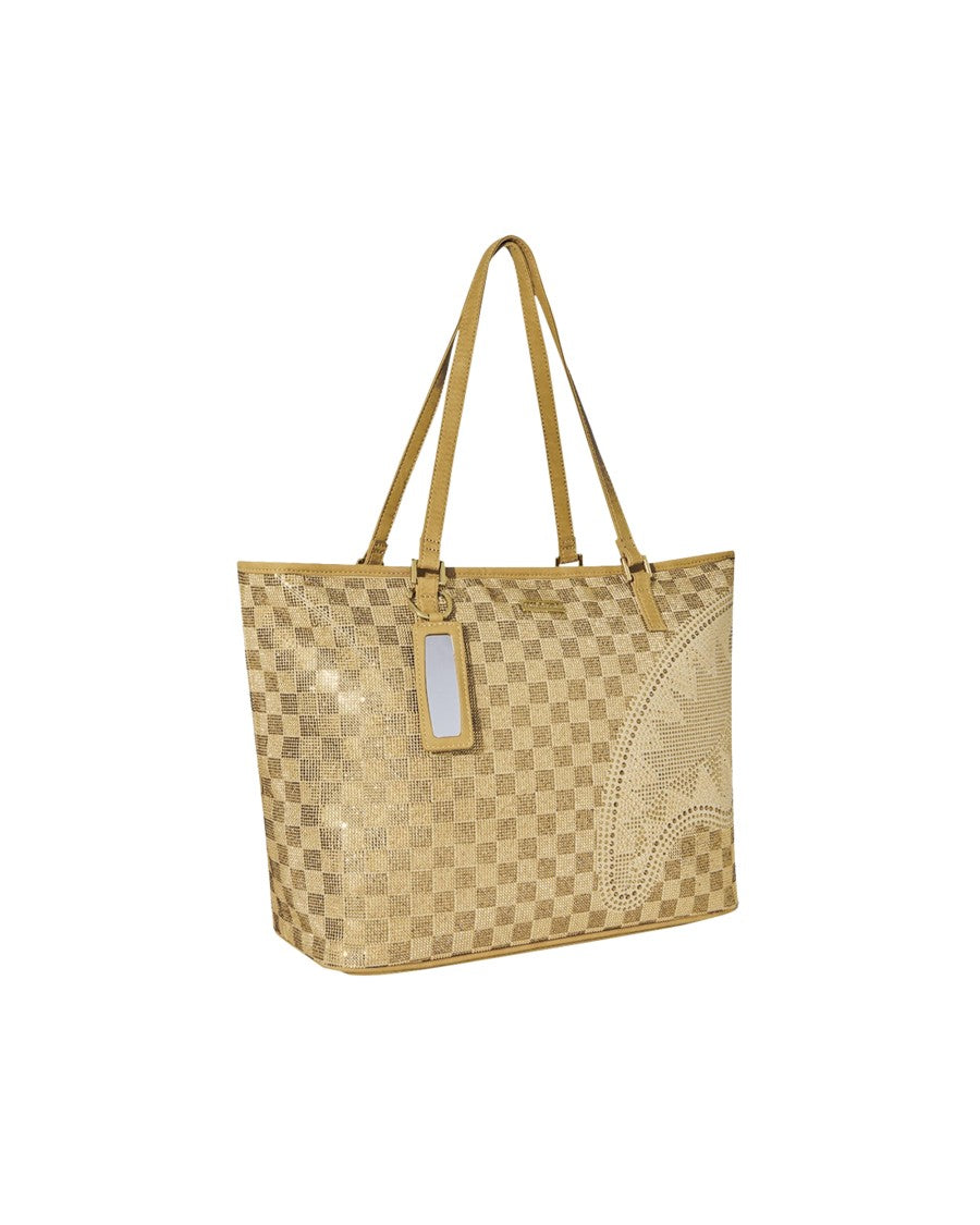 Sprayground Two Tone Gold 2-Tone Gold Checkered Tote Bag