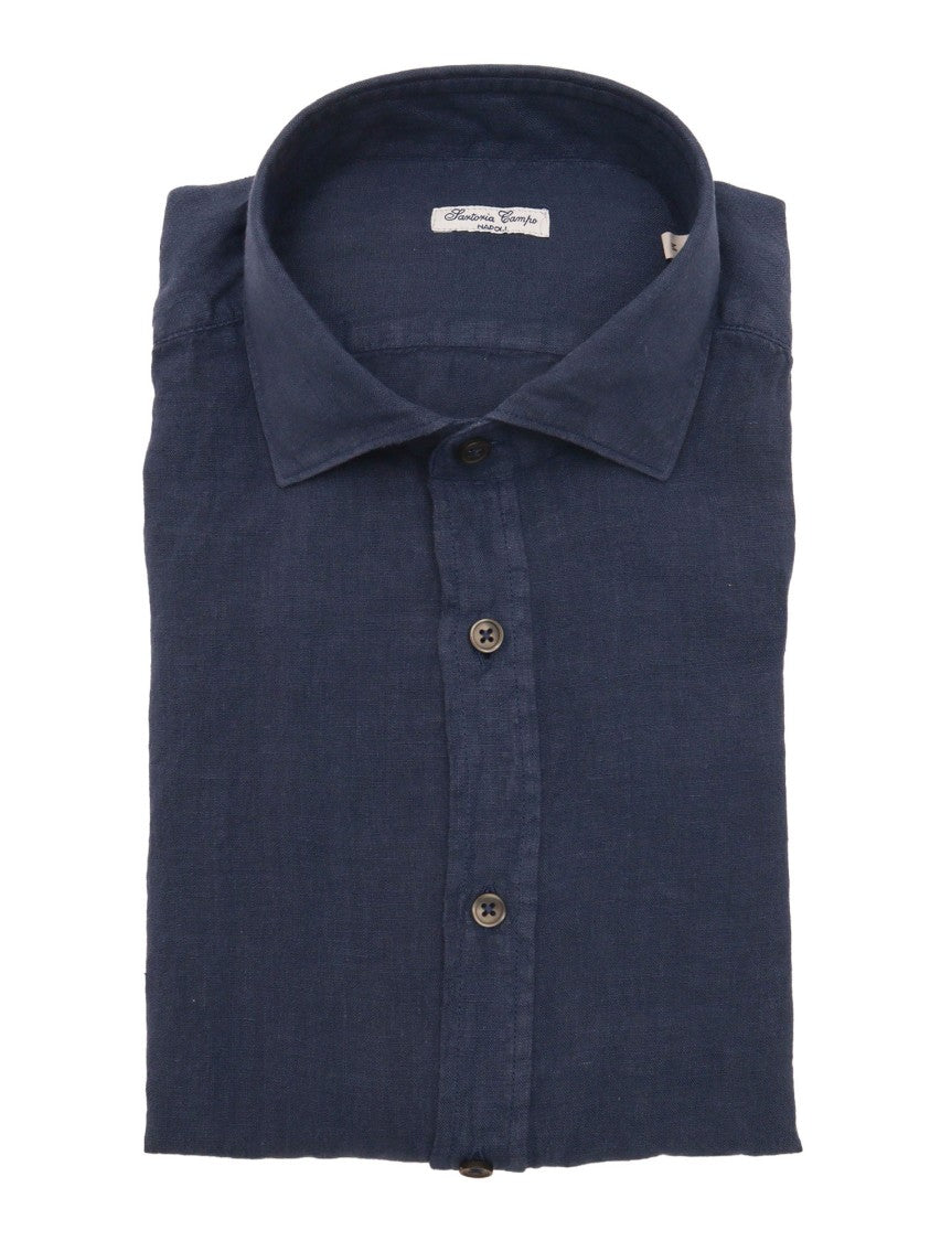 Sartoria Del Campo-Sonrisa Navy Button Up Casual Shirt