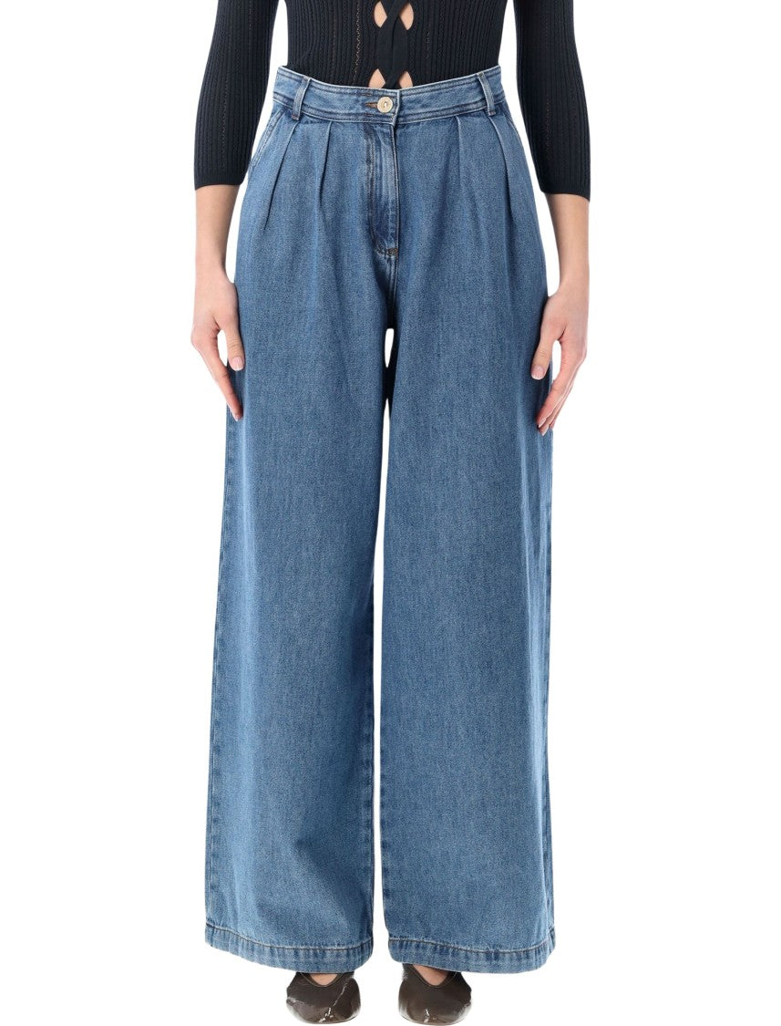 Sessùn Diegui Wide Leg Pleated Denim Jeans