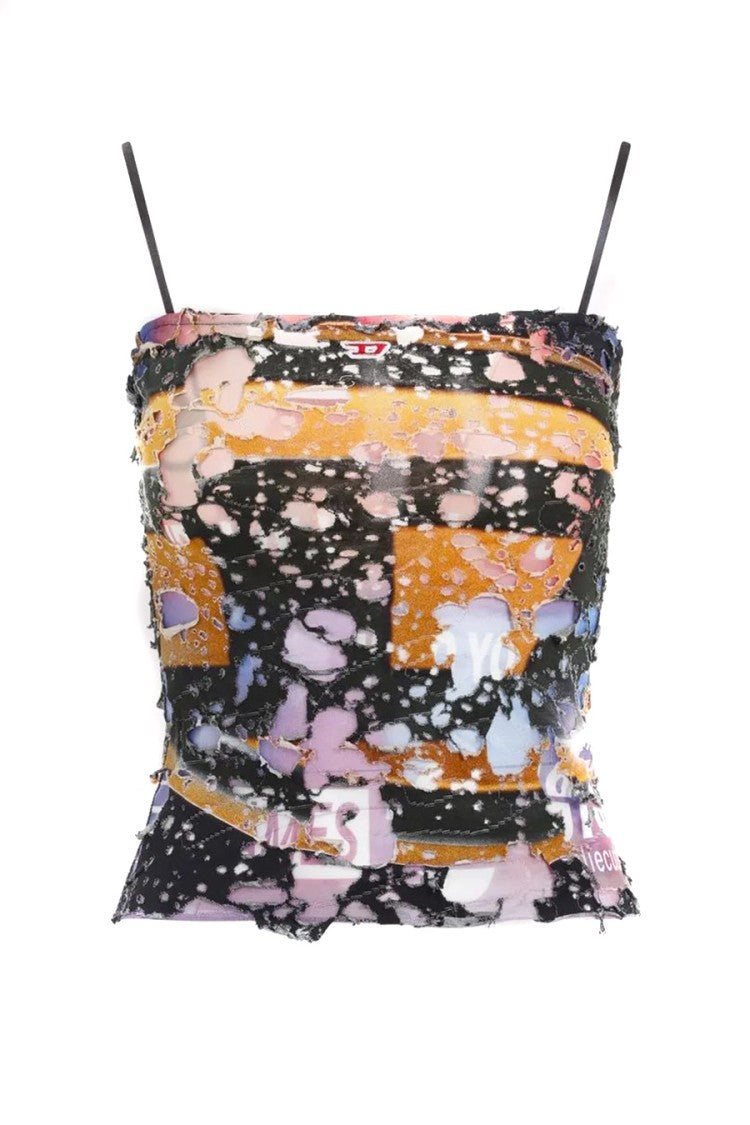 Diesel Trendy Polyester Top With Unique Abstract Print And Adjustable Straps