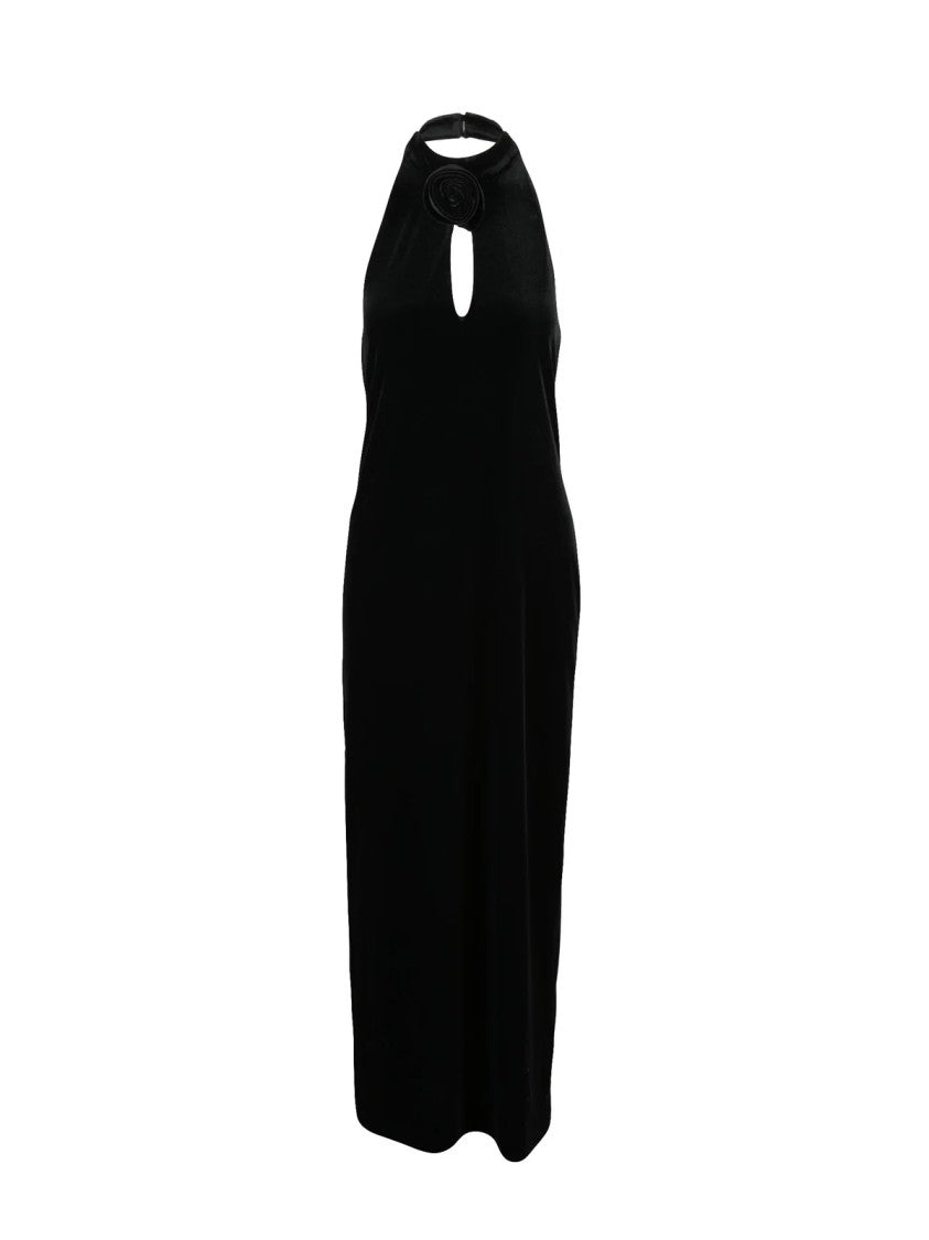 Marella Long Halter Neck Velvet Dress With Keyhole Detail