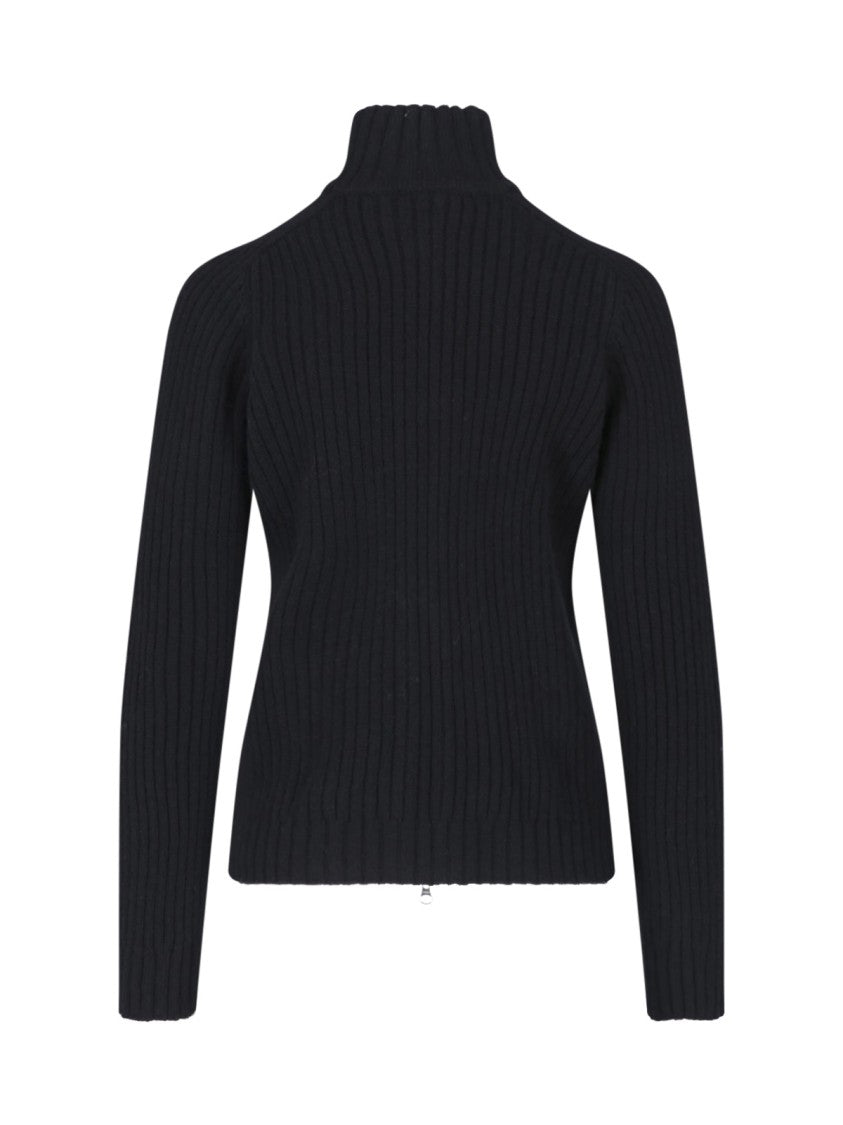 Gimaguas Black Annie Extrafine Wool Ribbed Zip-Up Cardigan
