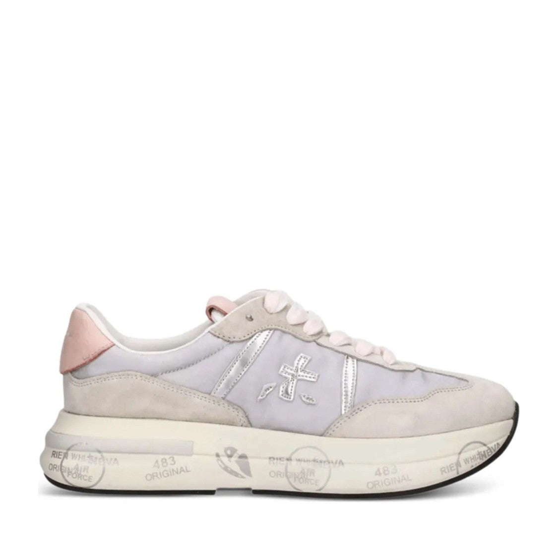 Premiata White Leather Smooth Suede Panel Sneakers