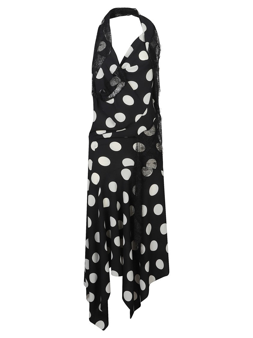 Junya Watanabe Black Lace Inserts Polka Dot Midi Dress