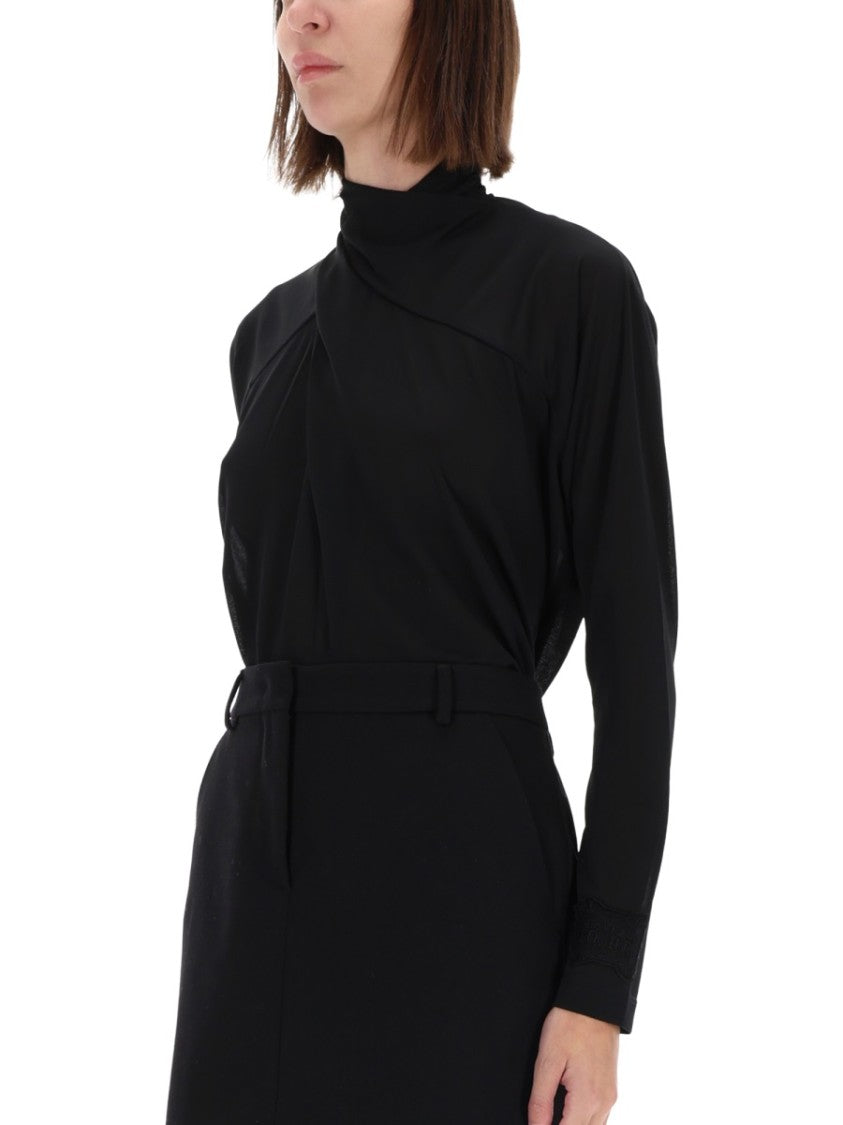 Versace Jeans Couture Black Draped Collar Pleated Shirt