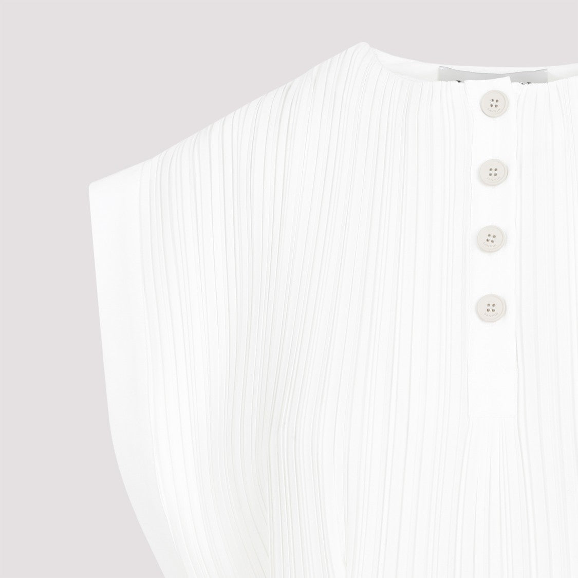 Lanvin Sleeveless Pleated Off White Polyester Midi Dress