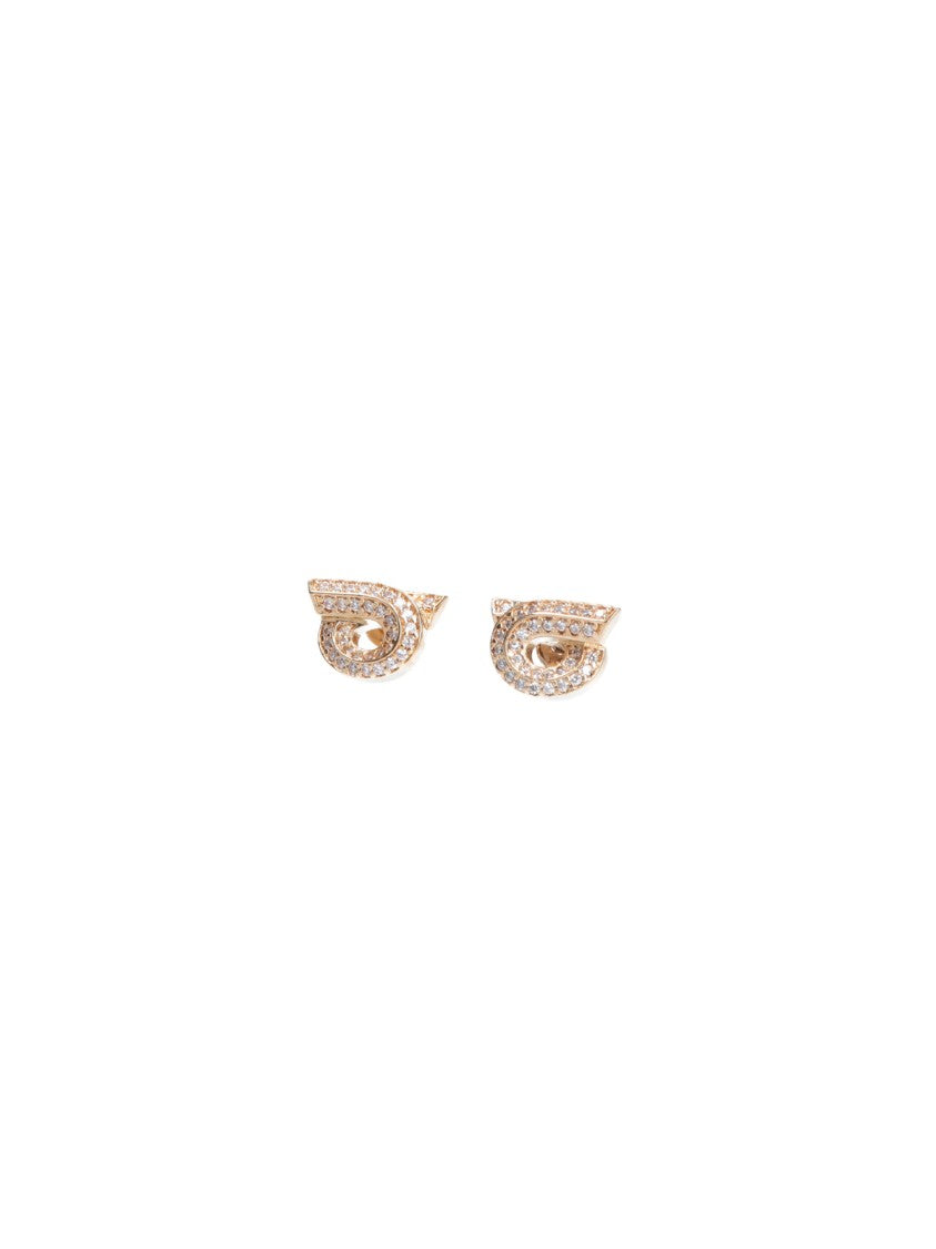 Ferragamo Logo Earrings With Crystals – Gold