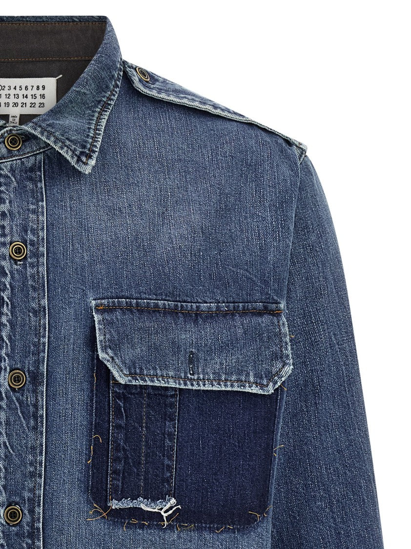 Maison Margiela Used-Effect Cotton Denim Shirt With Unique Badges