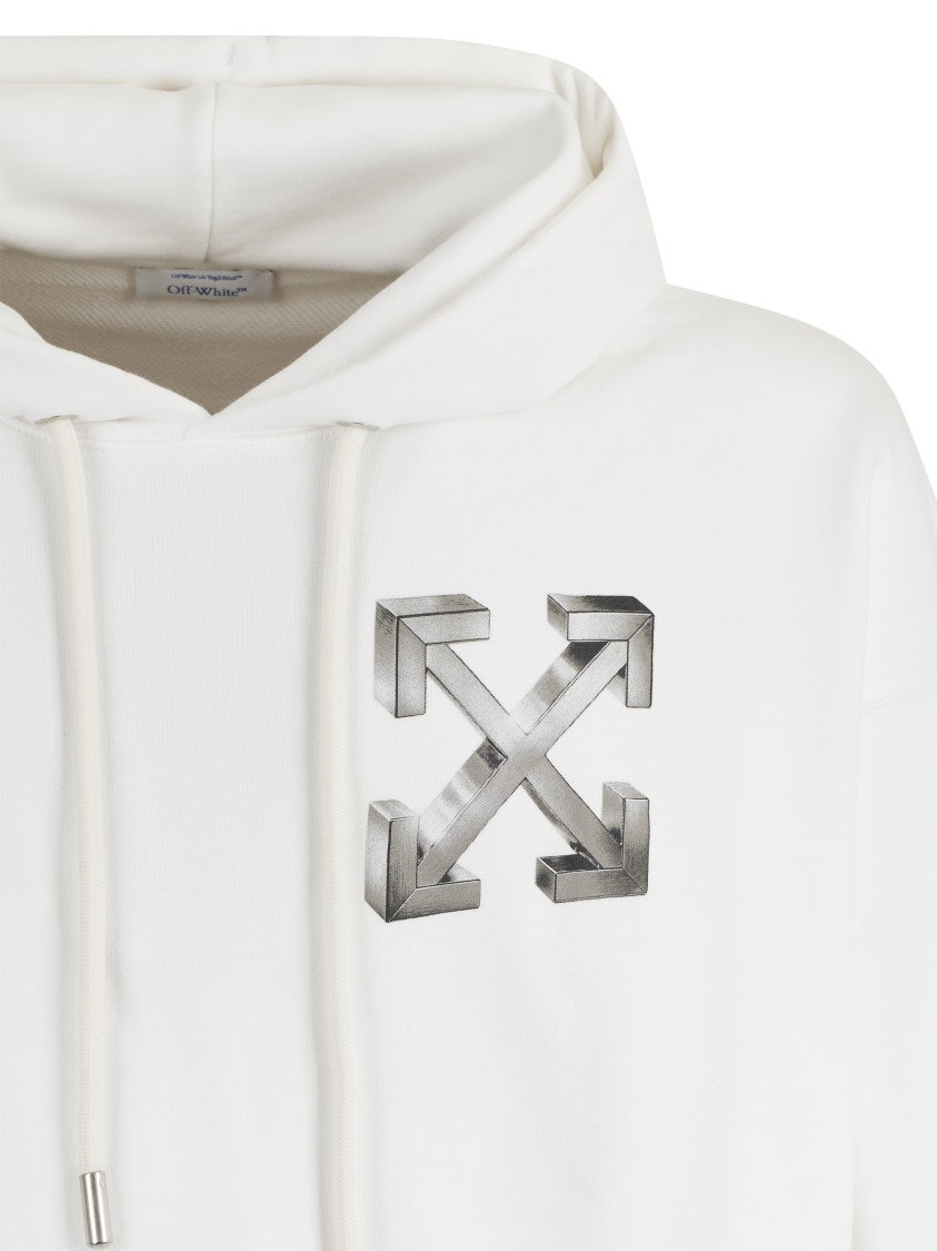 Off-White Classic White Hoodie With 3D Metallic Graphics