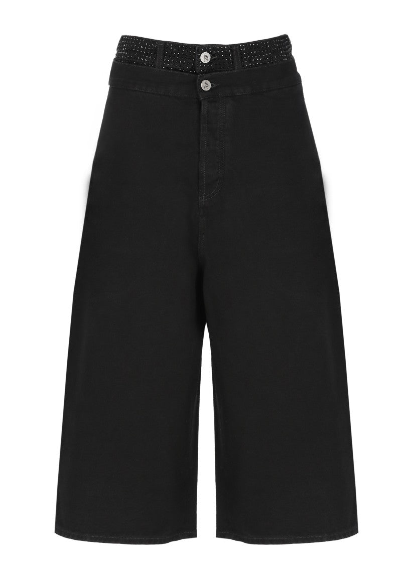The Attico Black Rhinestone Trim Straight-Leg Jeans