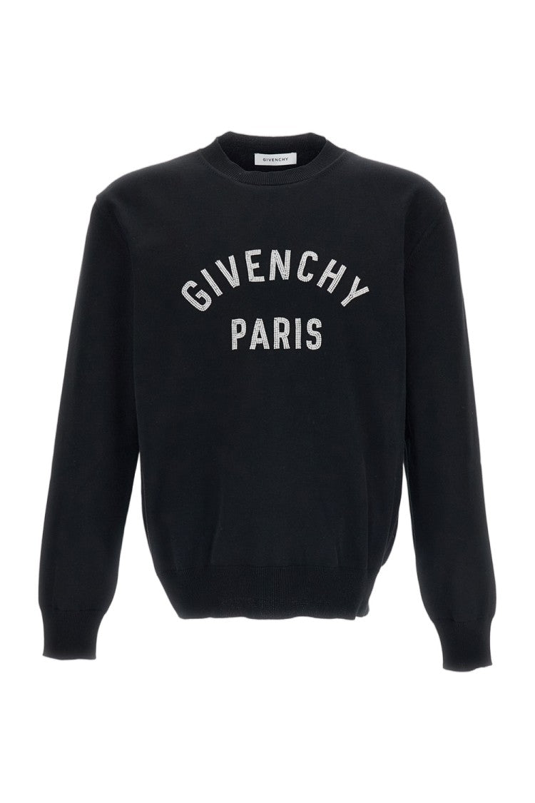 Givenchy Cotton Knit Pullover Sweater With Beaded Logo Emblem