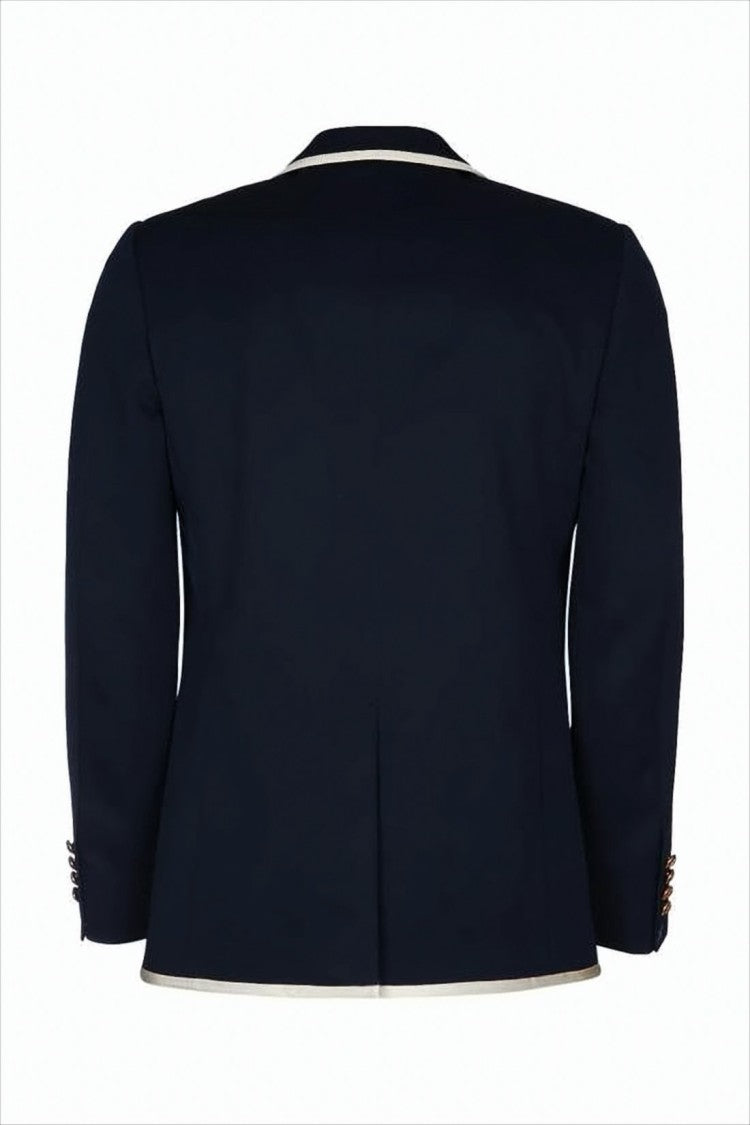 Celine Structured Navy Wool Jacket With Contrast Trim