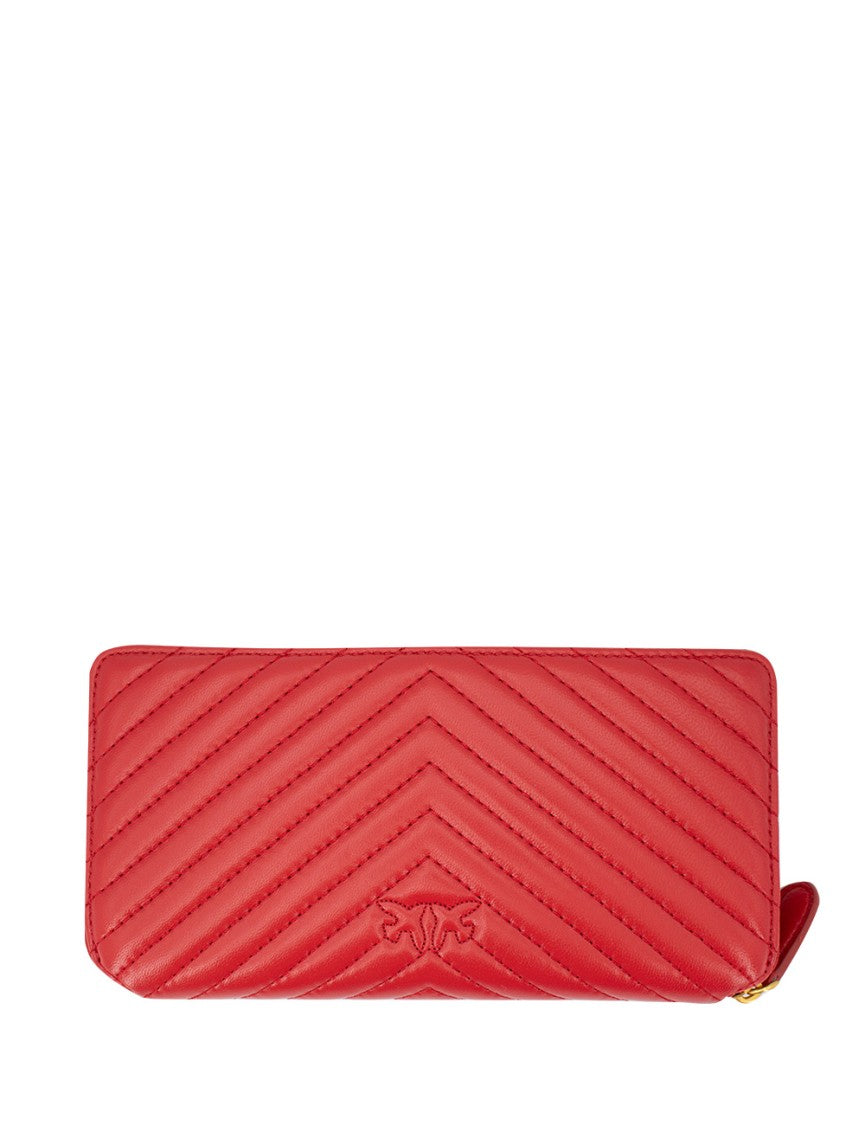 Pinko Red Antique Gold Leather Wallet