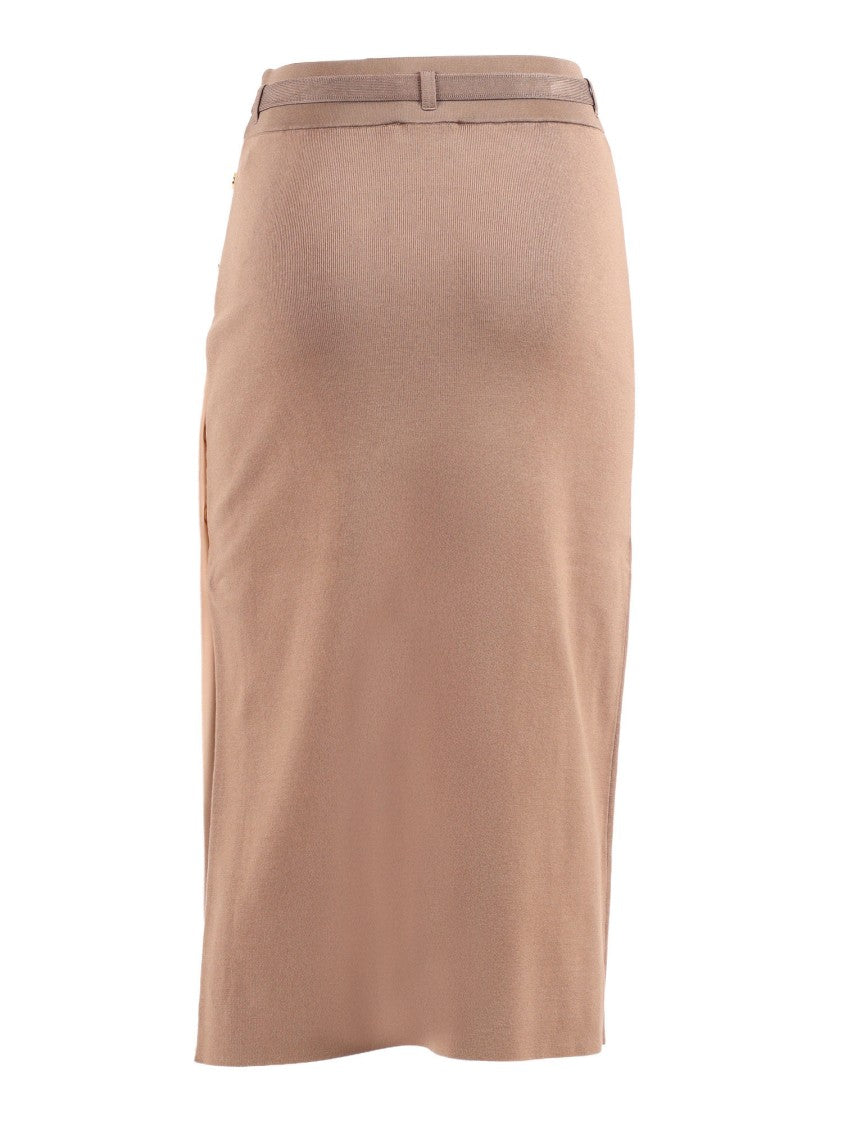 Elisabetta Franchi Belted Contrast Detail Knit Midi Skirt