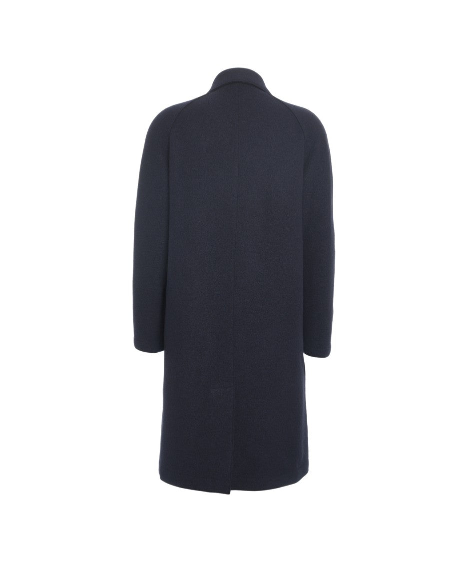 Harris Wharf London Blue Virgin Wool Coat With Hidden Buttoning And Raglan Sleeves