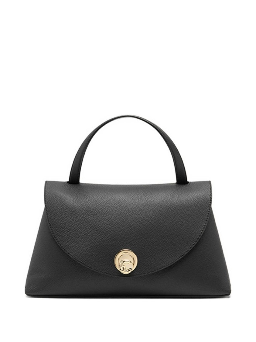 Coccinelle Black Foldover Top Handbag With Clasp Fastening And Zip Pocket