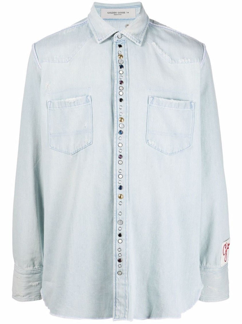 Golden Goose Light Blue Denim Shirt With Classic Collar