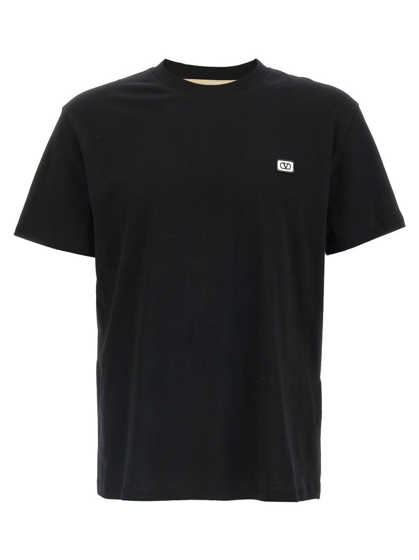 Valentino Garavani Black Cotton T-Shirt With Front Vlogo Patch