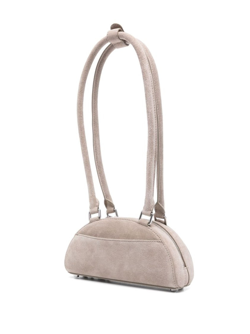 Self-Portrait Elongated Half-Moon Gray Suede Shoulder Bag