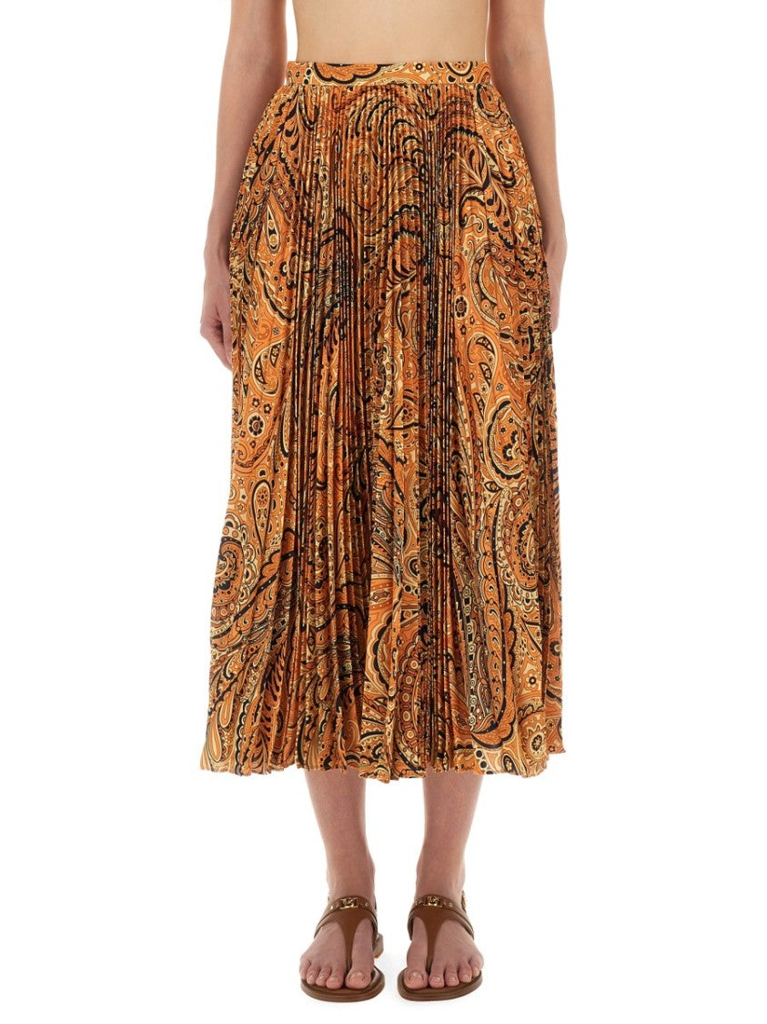 Etro Pleated Sablé Skirt With Vibrant Paisley Print