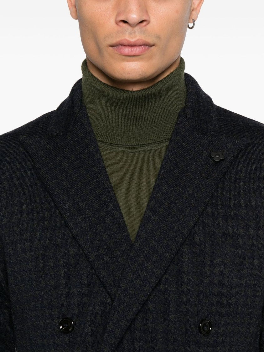 Lardini Double-Breasted Houndstooth Jacket With Wide Lapels