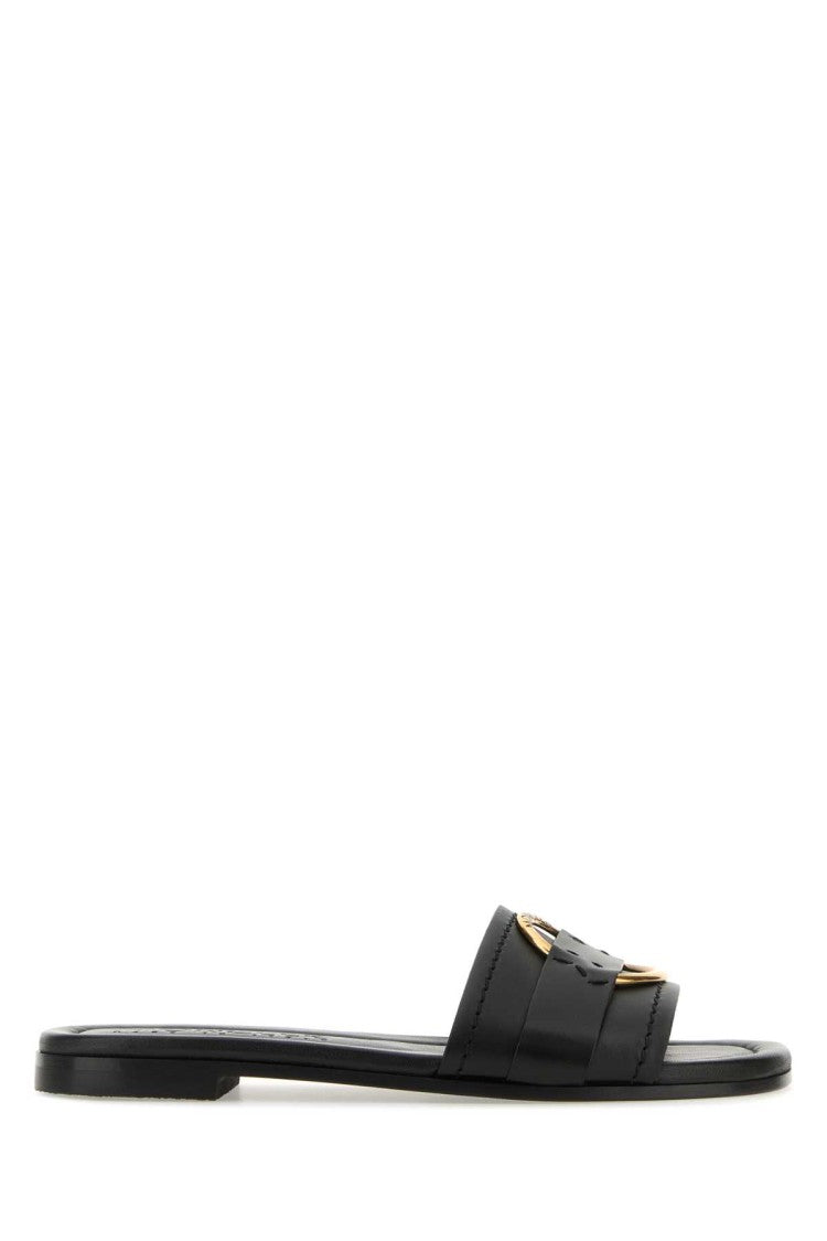Moncler Black Leather Bell Slippers