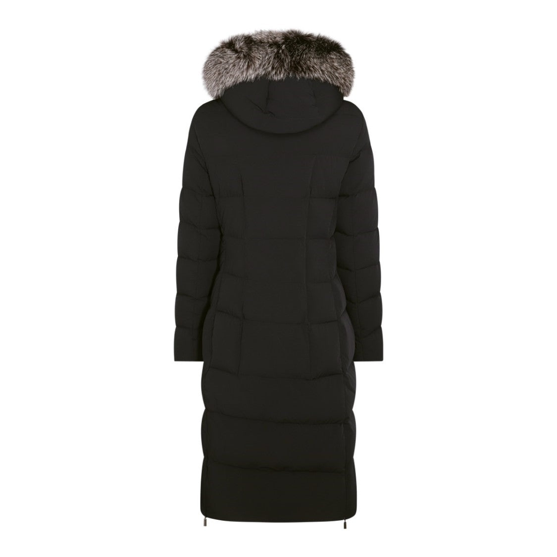 Moorer Quilted Black Down Jacket With Fur Trimmed Hood And Functional Fastenings