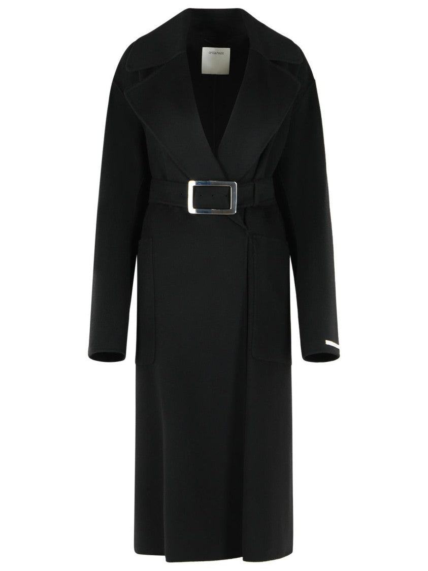 Sportmax Cose' Robe Coat In Pure Black Virgin Wool
