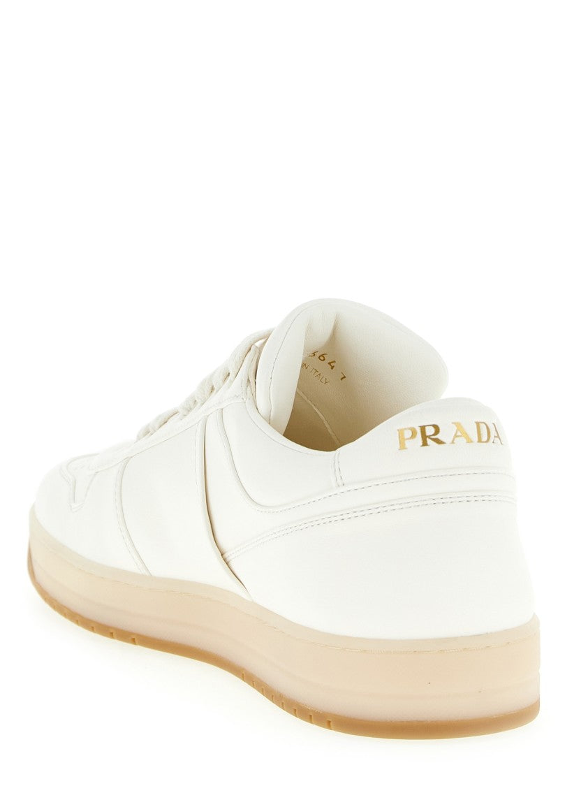 Prada Sleek Nappa Leather Sneakers With Metal Triangle Logo