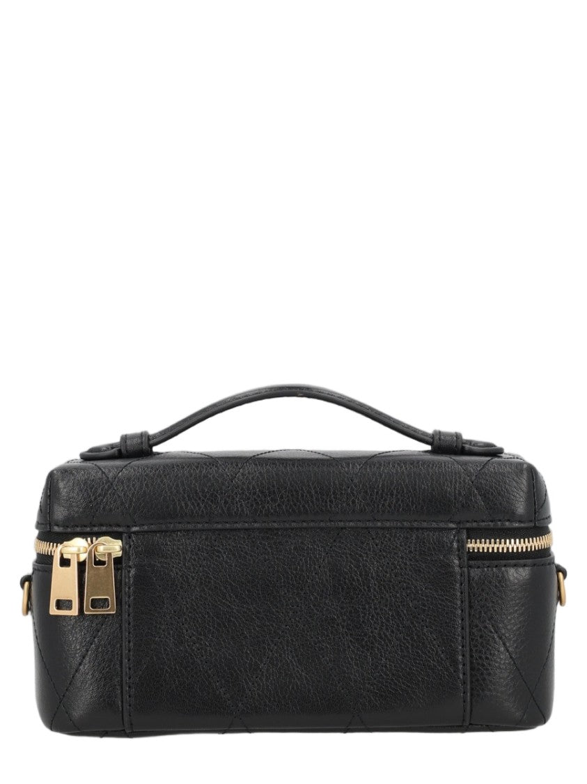 Tory Burch Quilted Black Cow Leather Beauty Case With Gold Accents