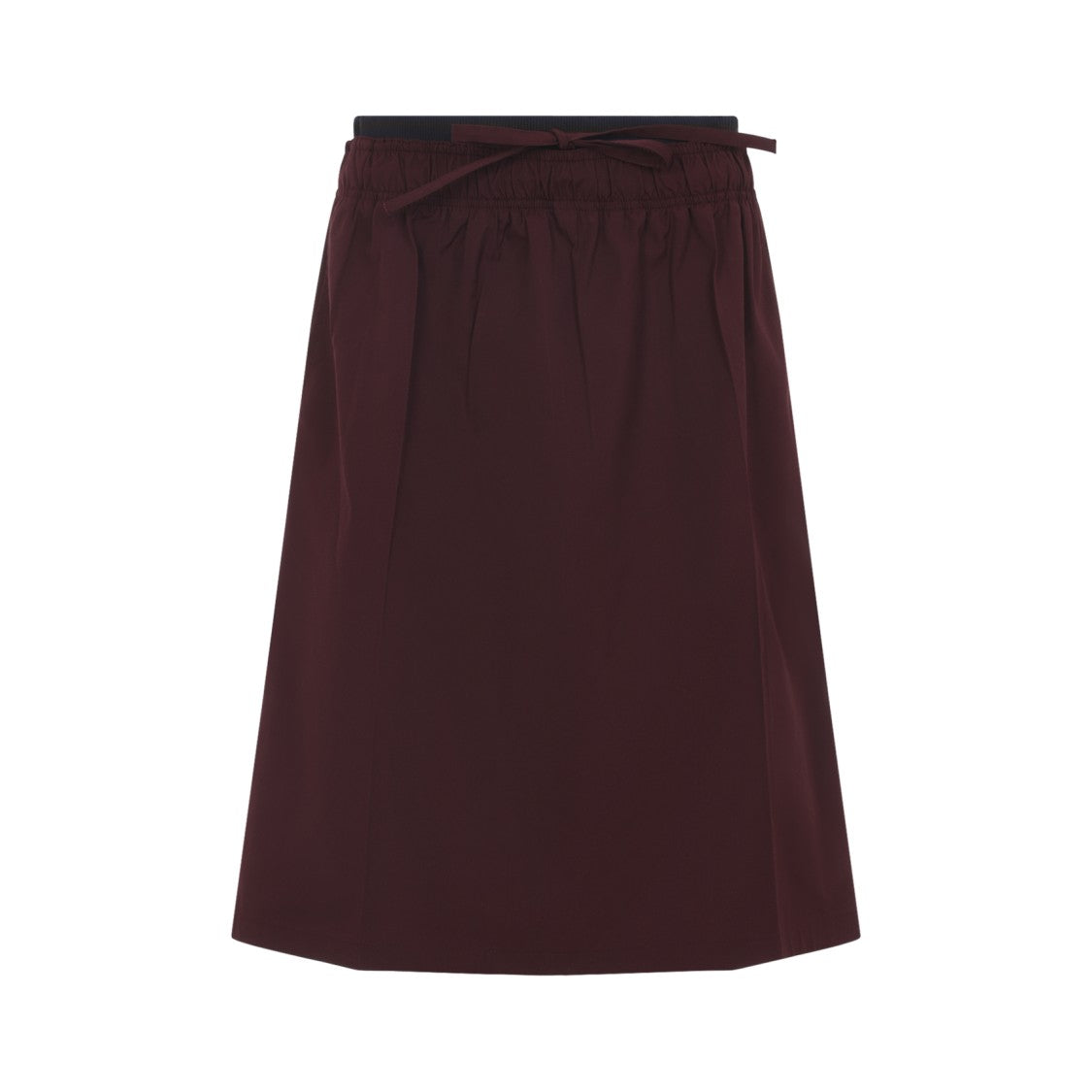 Prada Deep Burgundy A-Line Midi Skirt With Drawstring Waist