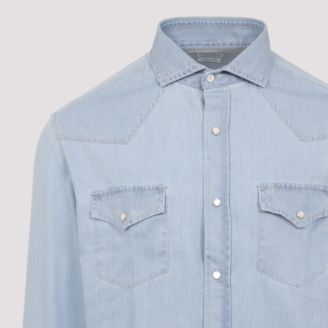Brunello Cucinelli Western Style Light Denim Shirt With Tailored Fit