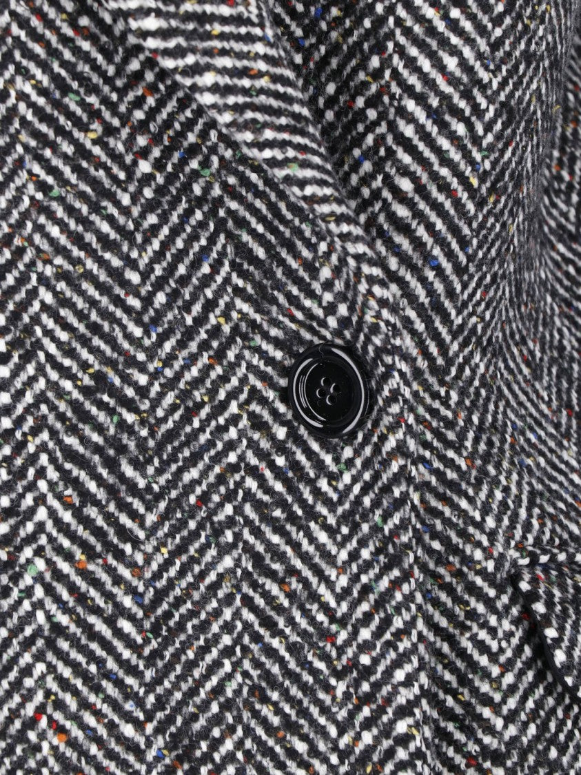 Tagliatore Double-Breasted Black Herringbone Coat With Pointed Lapel