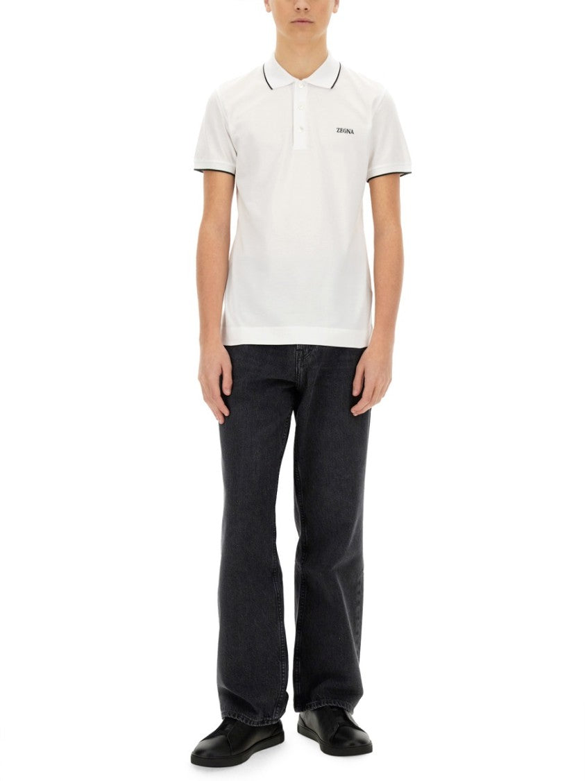 Zegna Fitted White Polo With Classic Collar