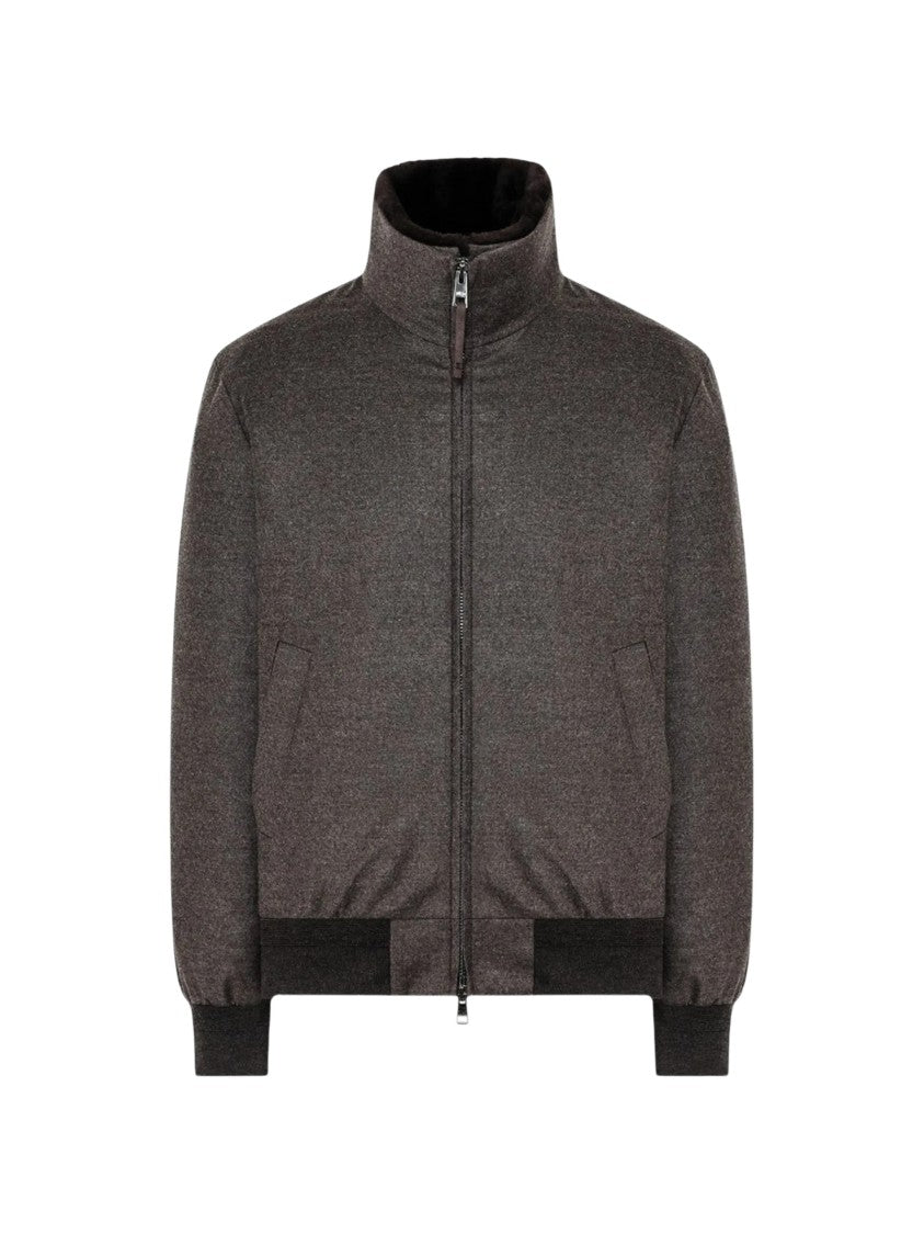 Duno Brown Marl Virgin Wool-Blend Down Bomber Jacket