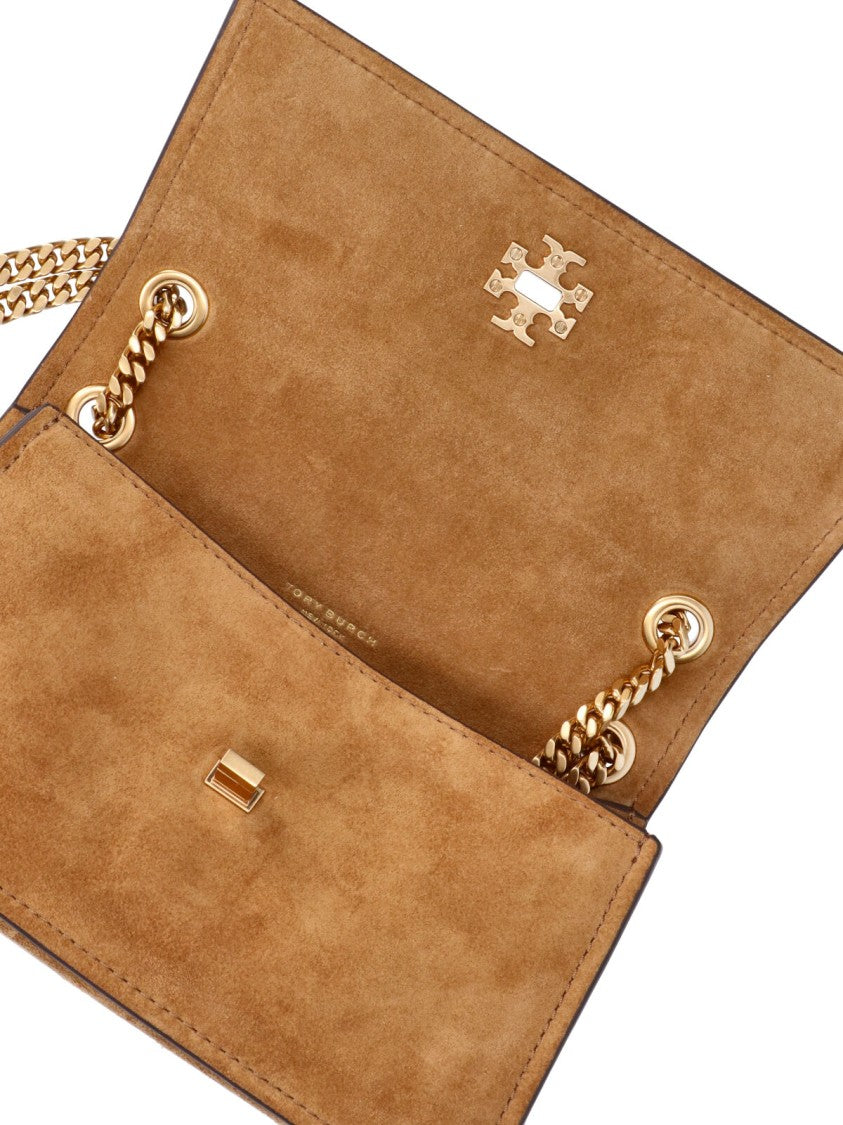 Tory Burch Brown Suede Mini Kira Turnlock Shoulder Bag
