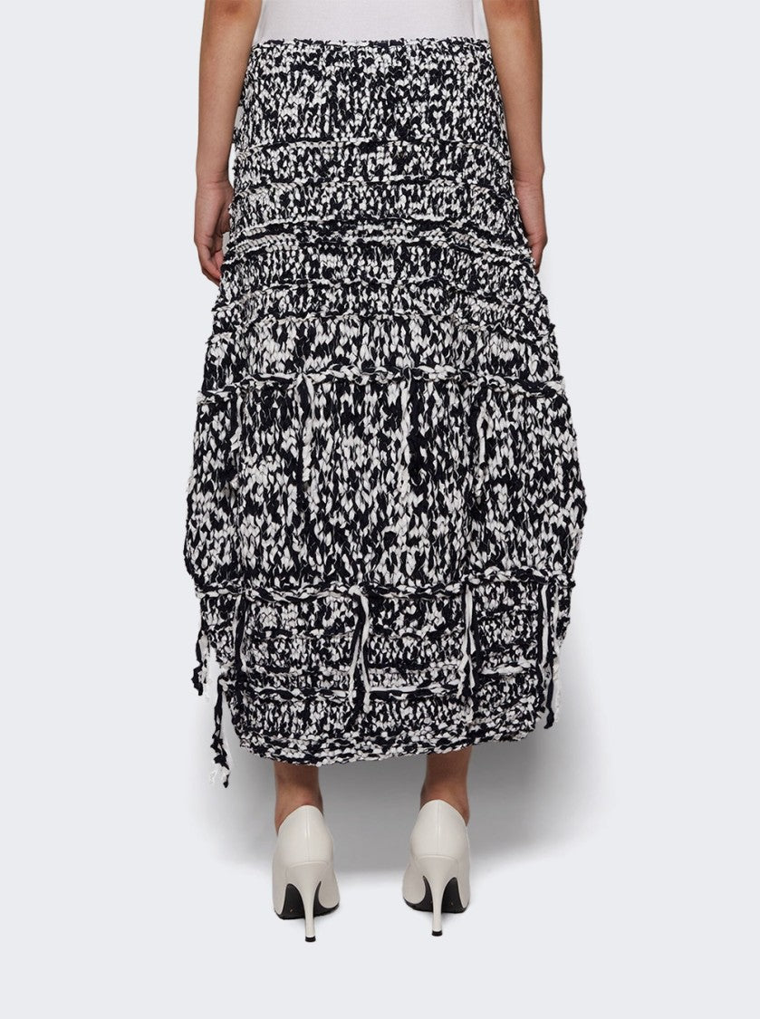 Khaite Hand-Knitted Barrel-Shaped Midi Skirt With Streamer Fringe
