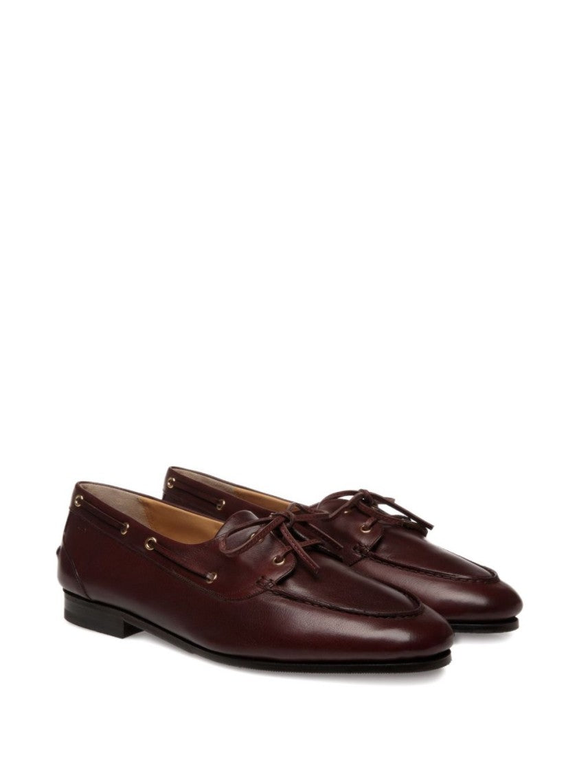 Bally Lace-Up Burgundy Leather Flat Shoes