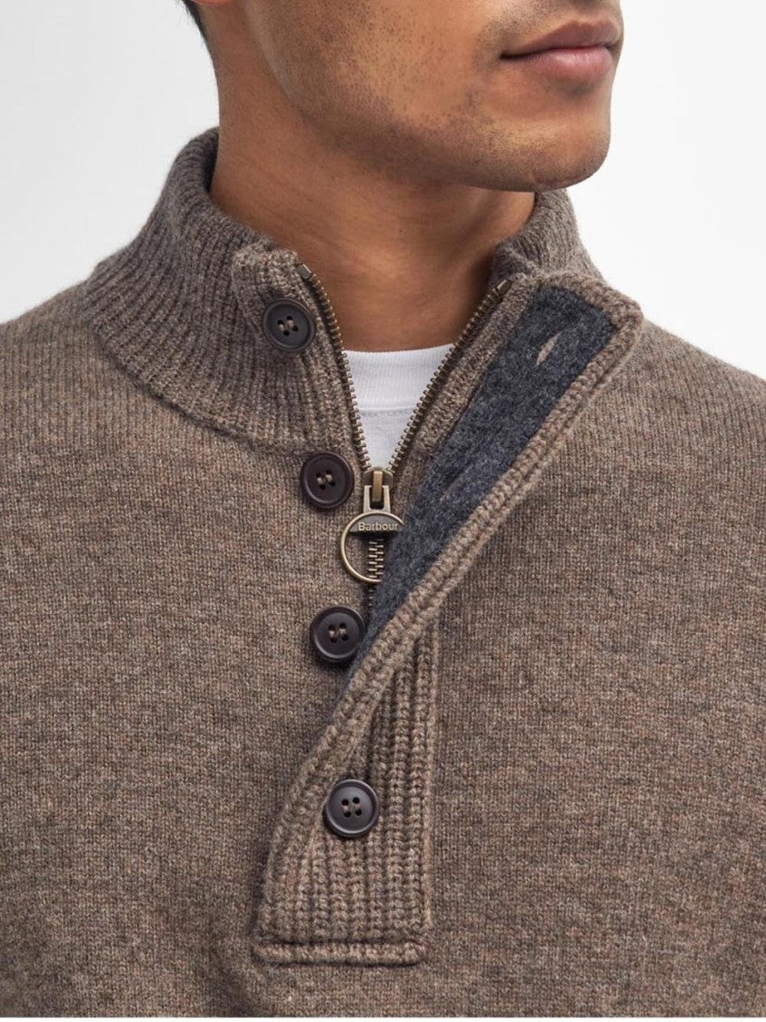Barbour Half-Zip Sweater With Suede Elbow Patches