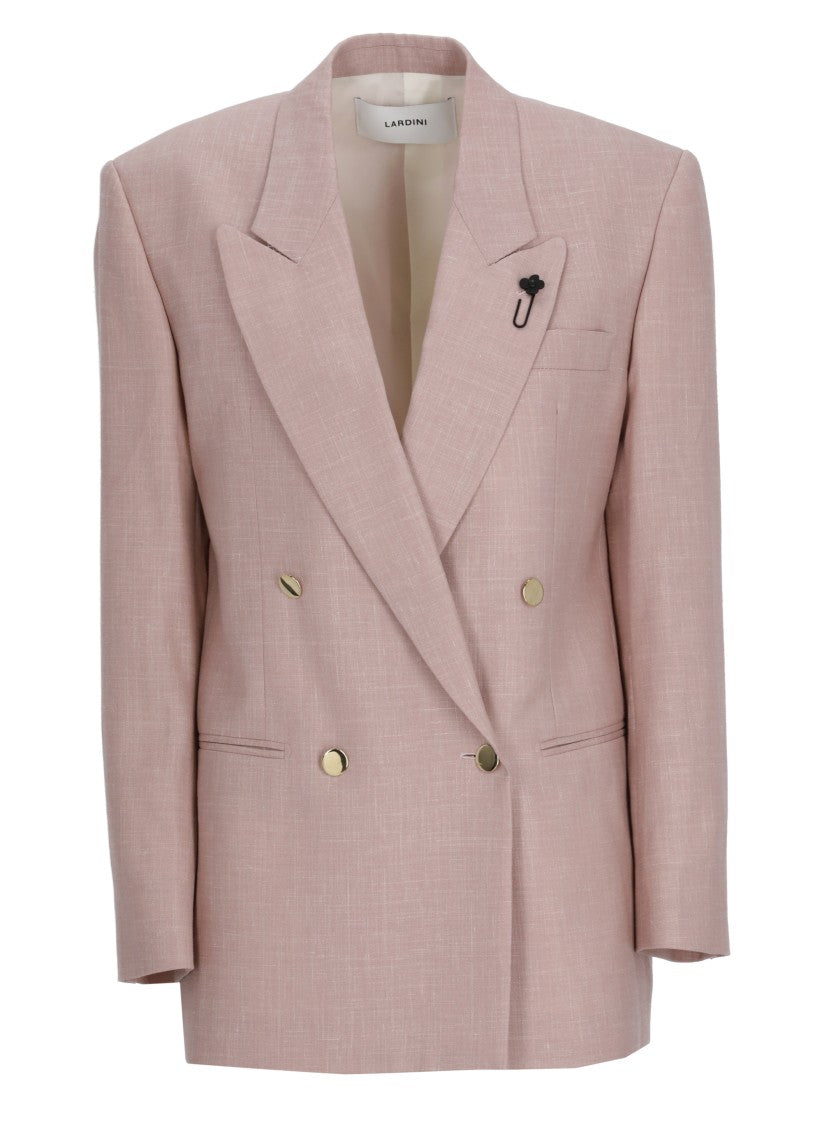 Lardini Pink Wool Silk Double-Breasted Blazer