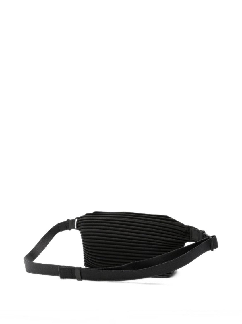 Homme Plissé Issey Miyake Pleated Black Bag With Adjustable Strap And Zippered Compartment